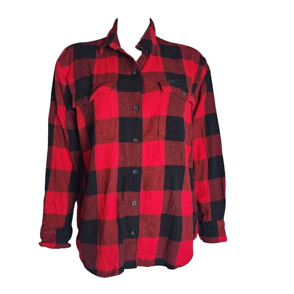 Old‎ Navy Shirt Button Down Womens Size M Medium Red Black Plaid The Boyfriend
